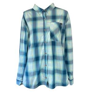 LL Bean Everyday Sunsmart Blue Green Plaid Long Sleeve Shirt Size XL